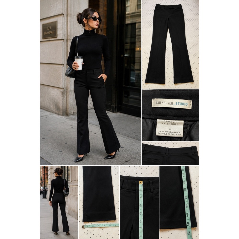 Vintage Y2K Black Bootcut Pants Womens 4 Stretch Low Rise Petite Office Siren
